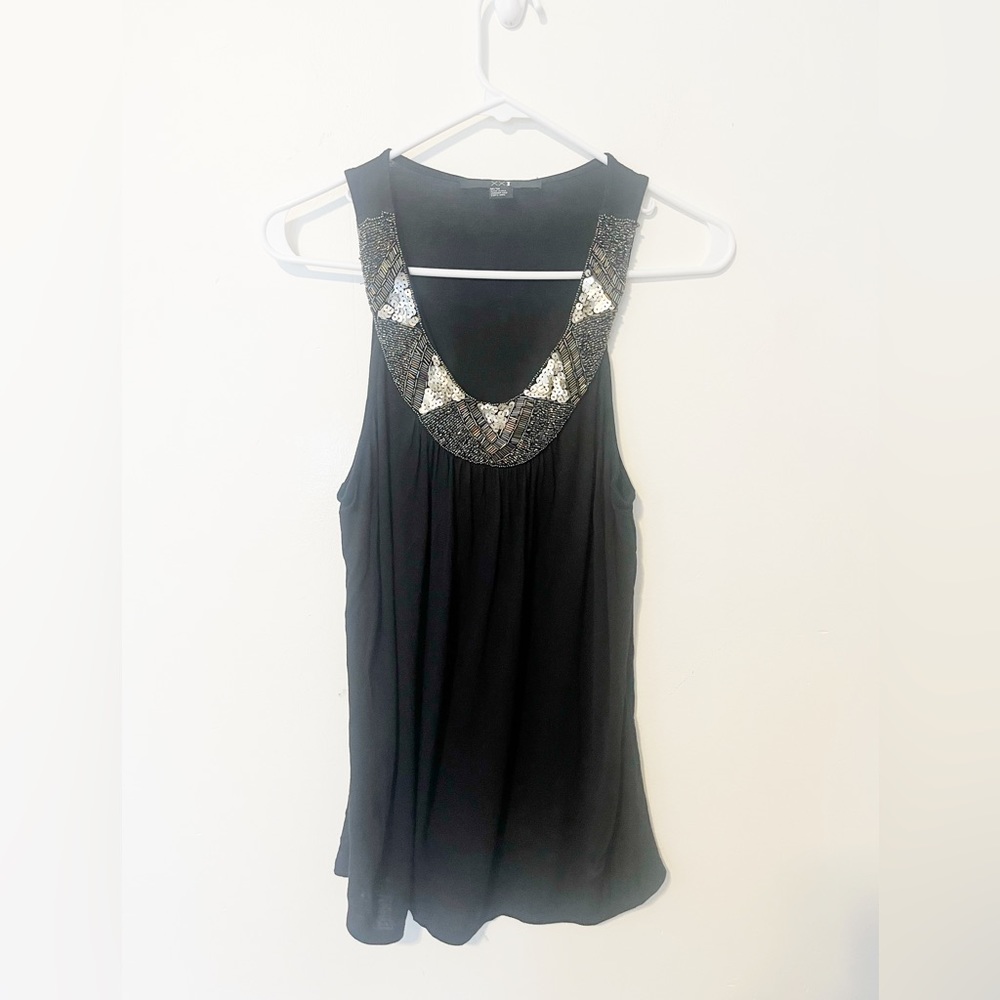 Forever 21 Black 100% Rayon Stretchy Beaded Tank